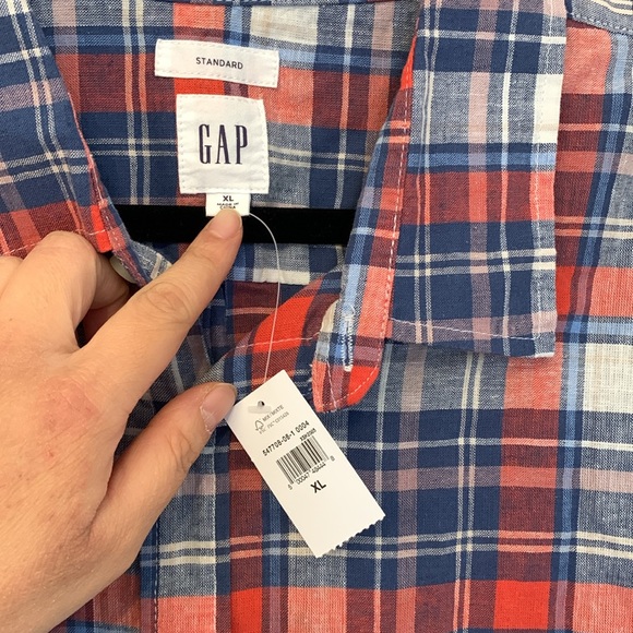 New NWT Gap Men’s Plaid Linen and Cotton Blend Button Down Casual Shirt Size XL - Picture 4 of 5